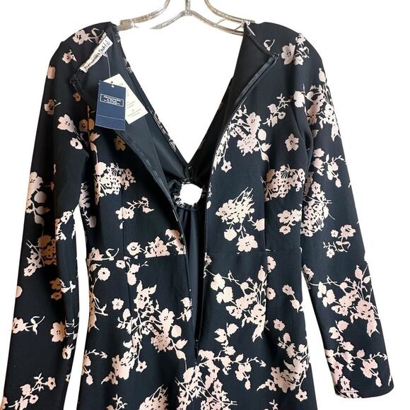Abercrombie & Fitch NWT Black Pink Floral Long Sleeve O Ring V Neck Mini Dress S - Picture 6 of 16